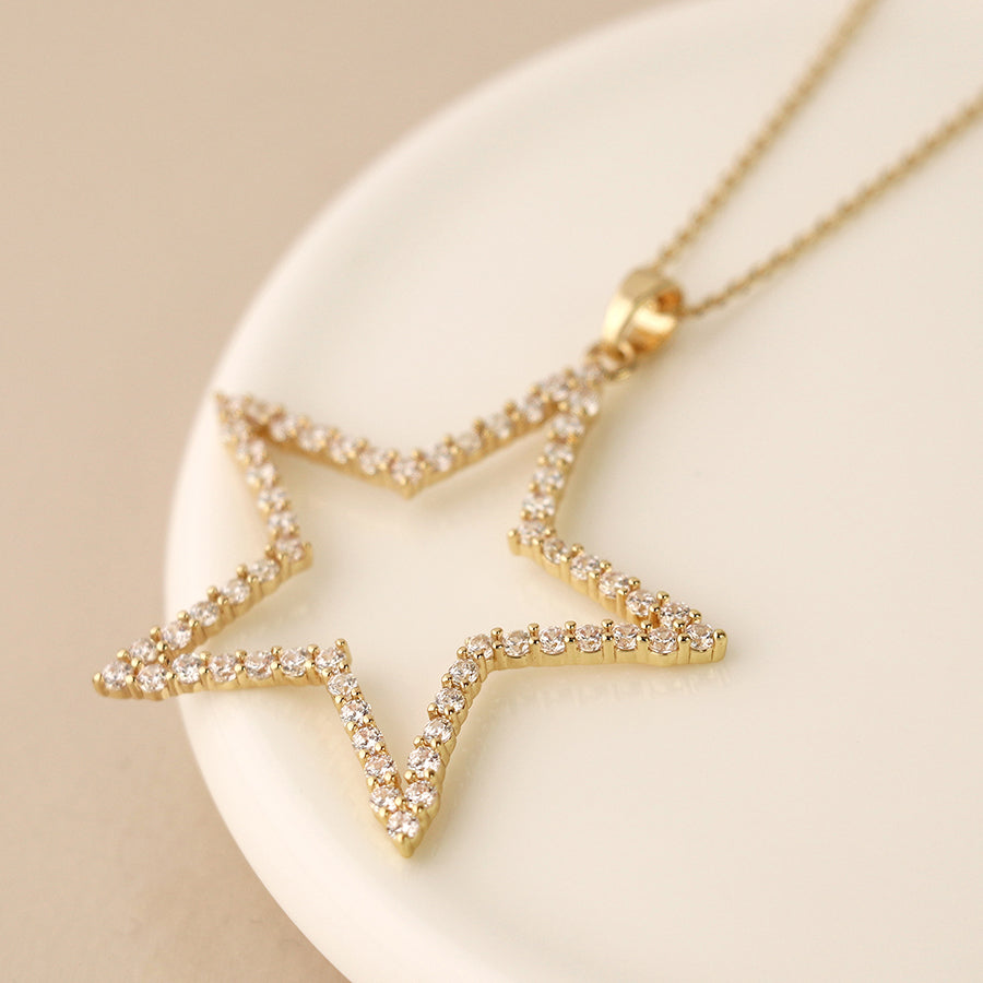 Golden Pave Crystal Star Necklace