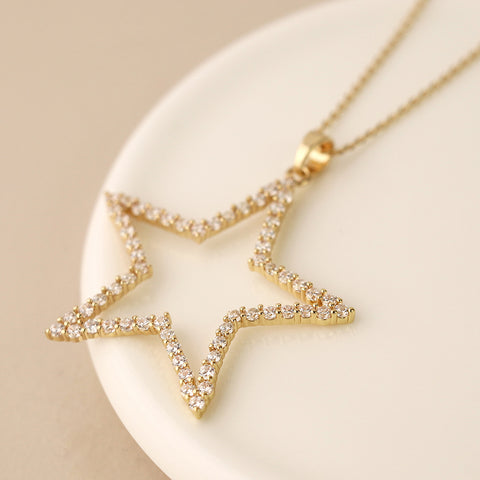 Golden Pave Crystal Star Necklace