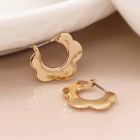 Golden Retro Flower Hoop Earrings