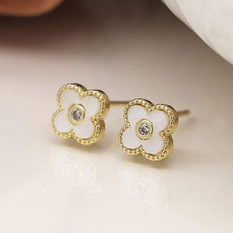 Golden Small Quatrefoil Stud Earrings
