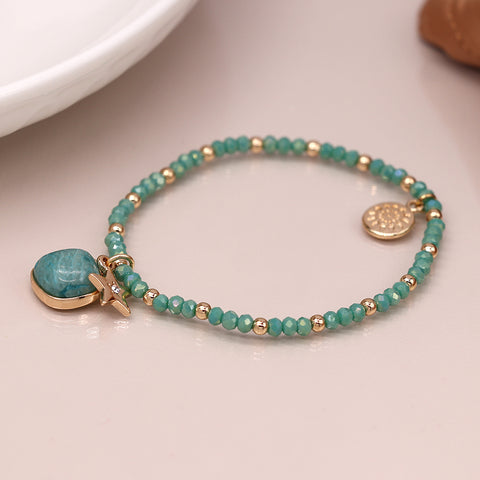 Sea Green & Golden Charm Bracelet With Star & Stone
