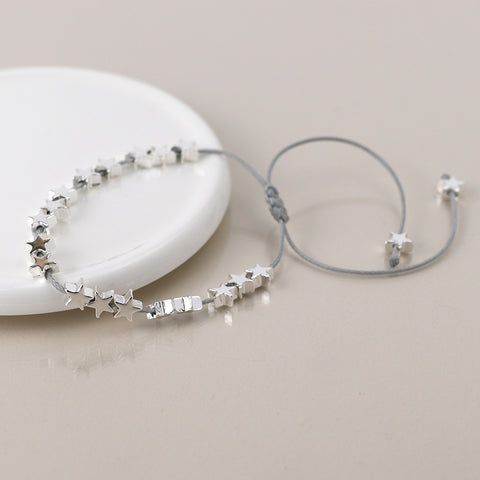 Silver Plated Stars Grey Cord Bracelet