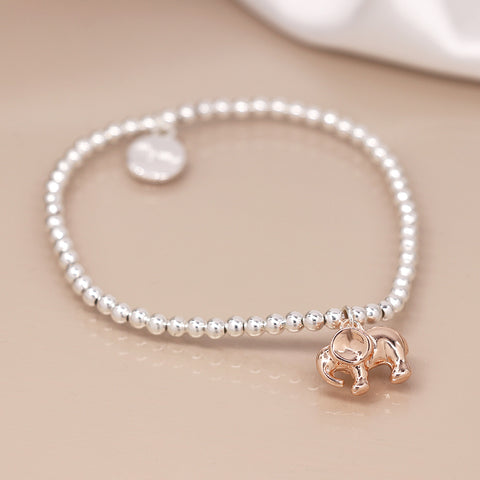 Silver Plated Bracelet With Rose Gold Elephant
