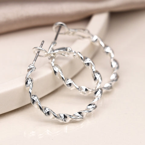 Silver Plated Twist Hoop Earrings