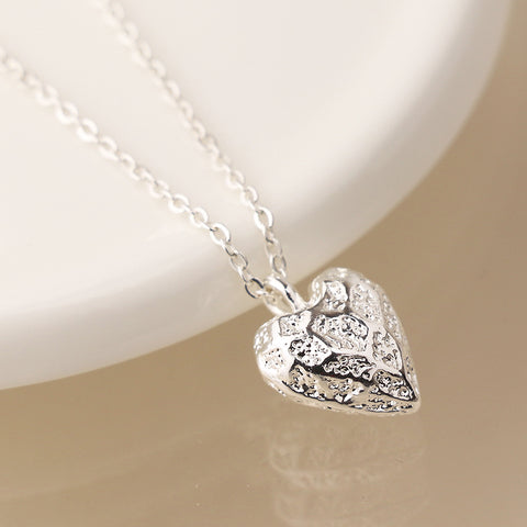 Silver Plated Vintage Texture Heart Necklace