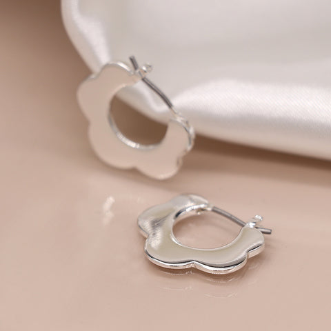Silver plated retro flower hoop earrings