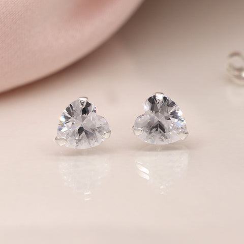 Sterling Silver Crystal Heart Stud Earrings