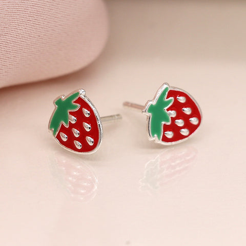 Sterling Silver Enamel Strawberry Earrings