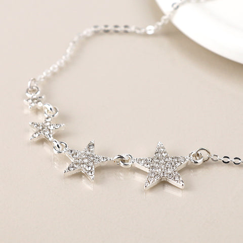 Silver Plated Graduated Crystal Star Necklace