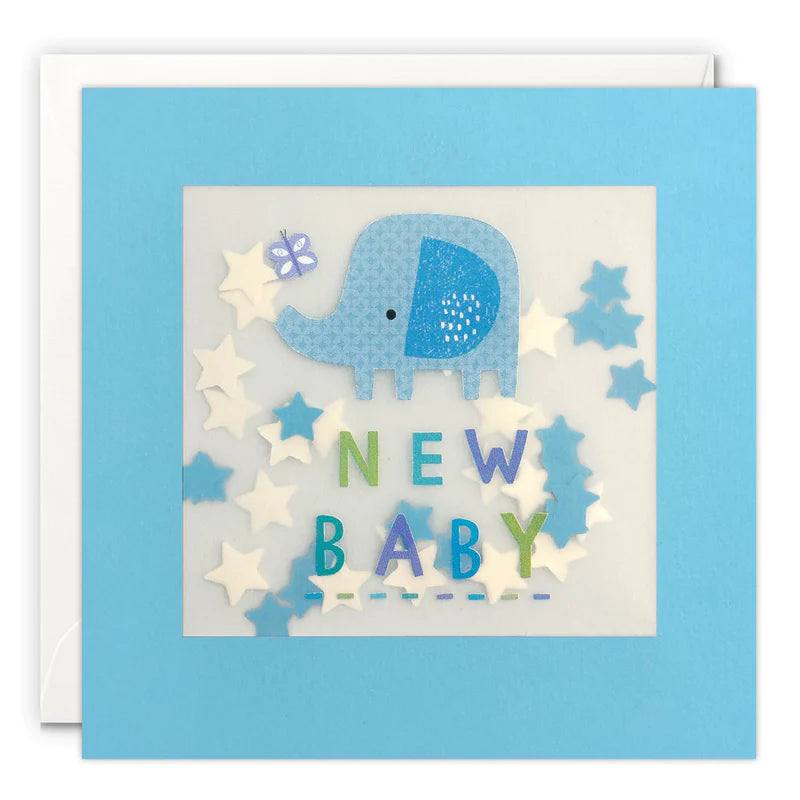 Blue Elephant New Baby Card With Paper Confetti