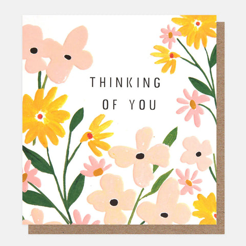 Pink And Yellow Flowers Thinking Of You Card