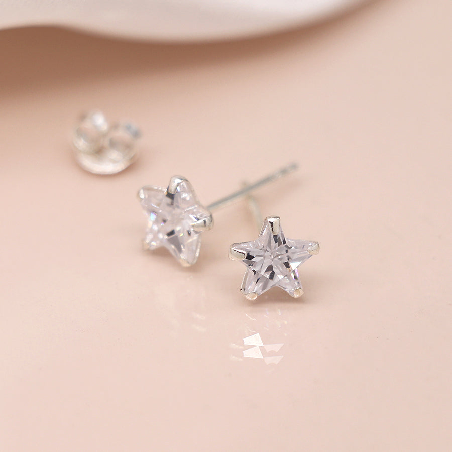 Sterling Silver Crystal Star Stud Earrings