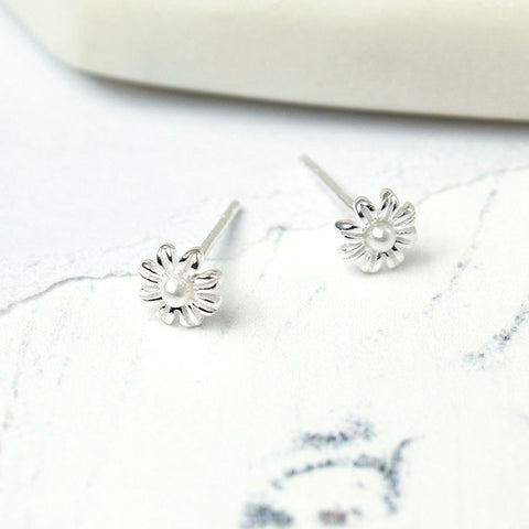 Sterling Silver Tiny Flower Pearl Earrings