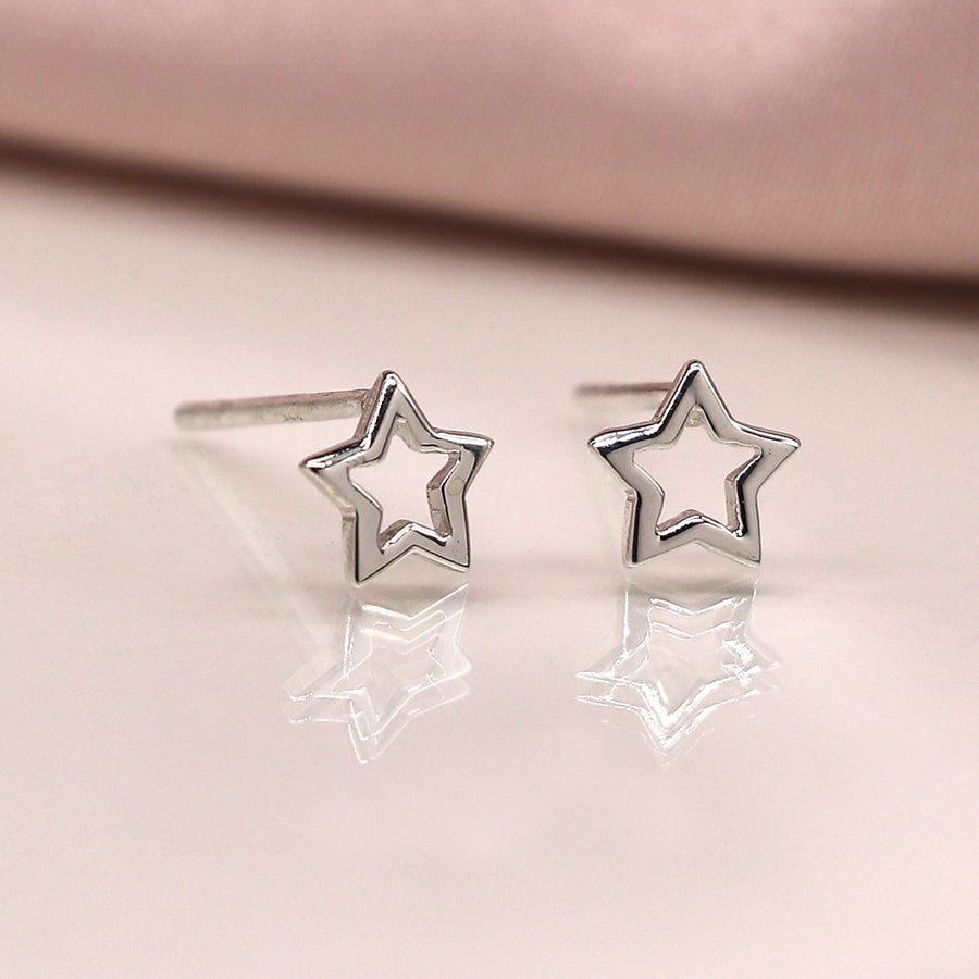 Sterling Silver Open Star Stud Earrings