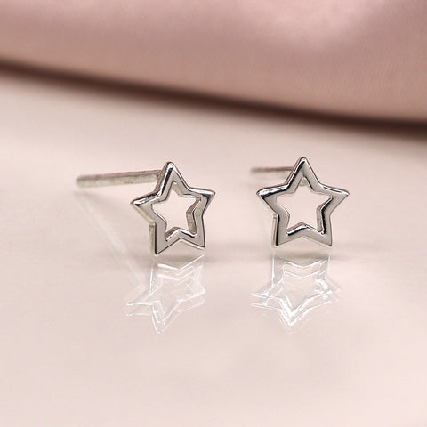 Sterling Silver Open Star Stud Earrings