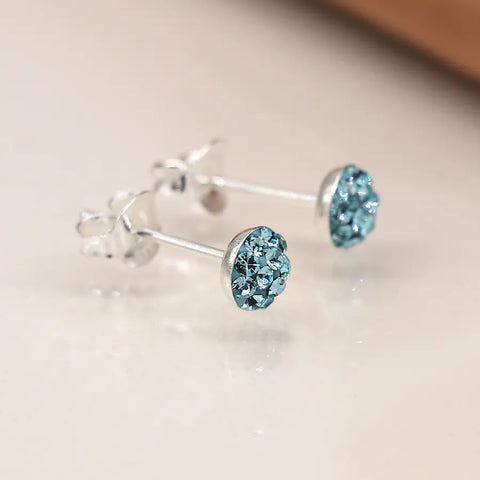 Sterling Silver Aqua Shamballa Earrings