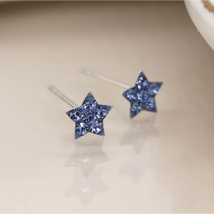 Sterling Silver Crystal Star Stud - Various Colours