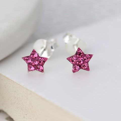 Sterling Silver Crystal Star Earrings - Various Colours