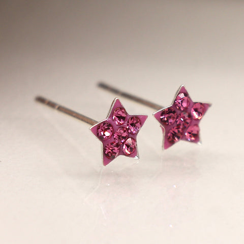 Sterling Silver Crystal Star Stud - Various Colours