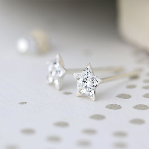 Sterling Silver Crystal Star Stud - Various Colours