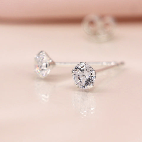Tiny Clear Crystal Round Stud Earrings