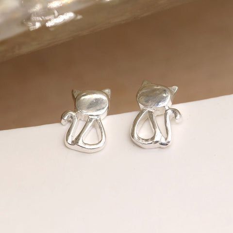 Sterling Silver Sitting Cat Earrings