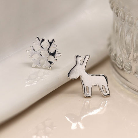 Sterling Silver Reindeer and Snowflake Earrings