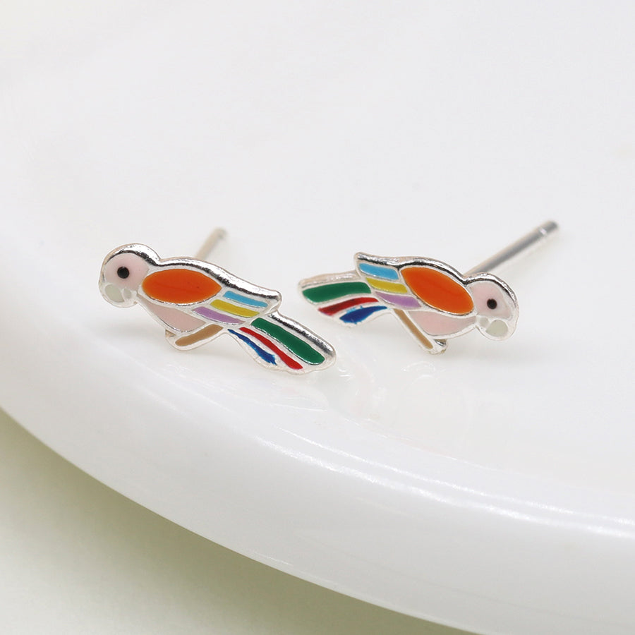 Sterling Silver Enamel Parrot Earrings