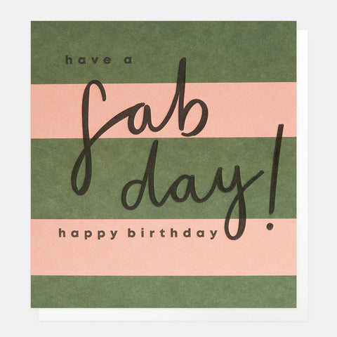 Green And Pink Stripe Fab Day Birthday Card