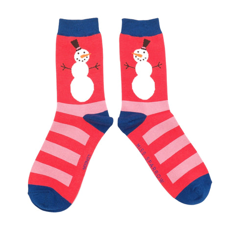 Ladies Snowmen Stripes Socks - Various Colours