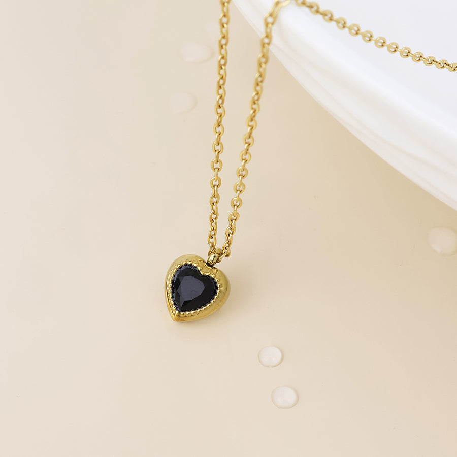 Jiggy Black Crystal Heart Necklace