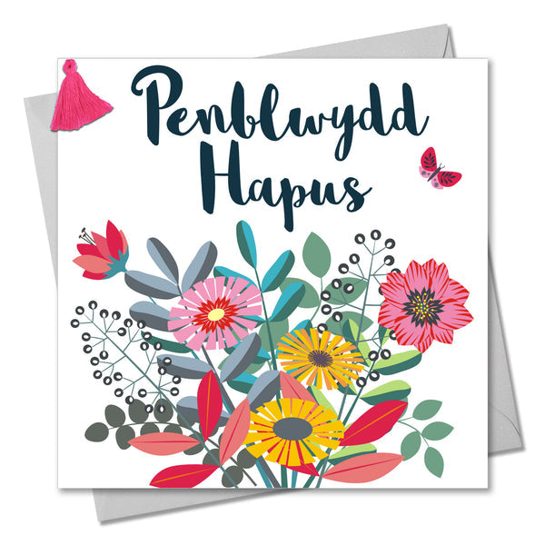 Penblwydd Hapus Bouquet Tassel Card