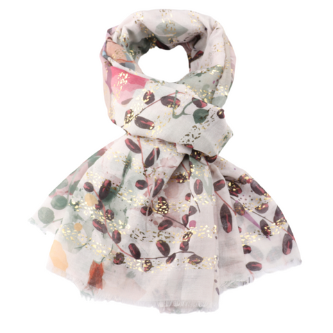 Lightweight Floral Scarf With Foil Detail - Various Colours