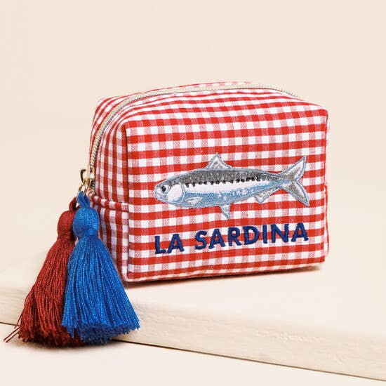Gingham Embroidered Fish Pouch