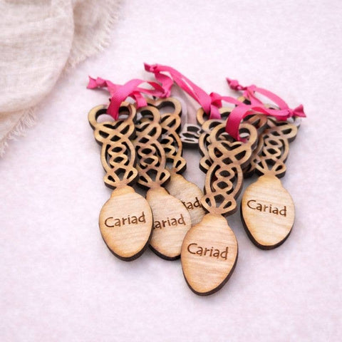 Wooden Welsh Lovespoon Decorations – Cariad & Cwtch