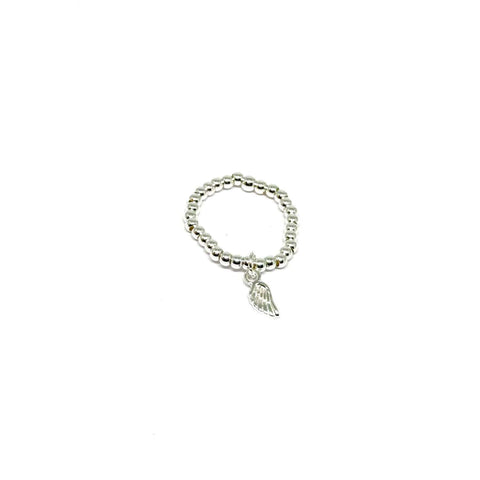 Silver Bead Stretch Ring - Various Charms