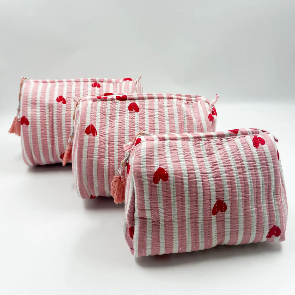Hearts Quilted Wash Bag - Various Sizes