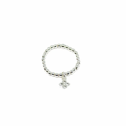 Silver Bead Stretch Ring - Various Charms