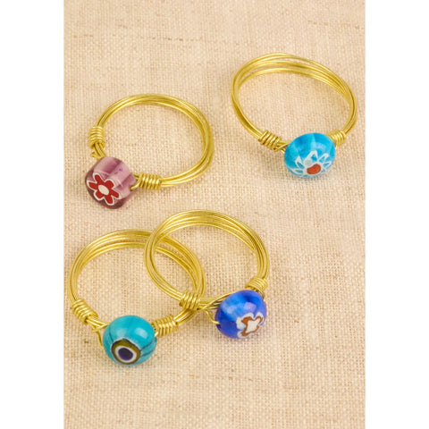 Millefiori Glass Bead Ring - Various Colours
