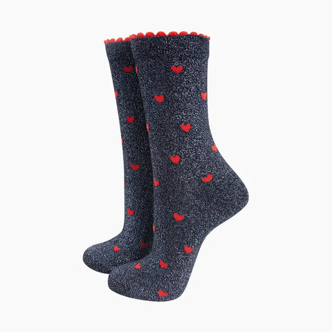 Love Hearts Glitter Socks - Various Colours