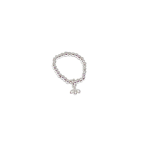 Silver Bead Stretch Ring - Various Charms