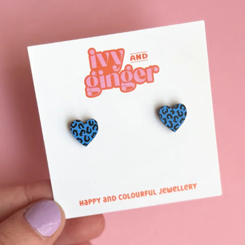 Leopard Print Heart Earrings - Various Colours