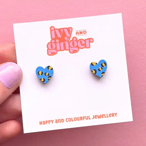 Leopard Print Heart Earrings - Various Colours