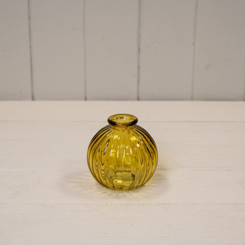 Mini Ribbed Round Glass Vase - Various Colours