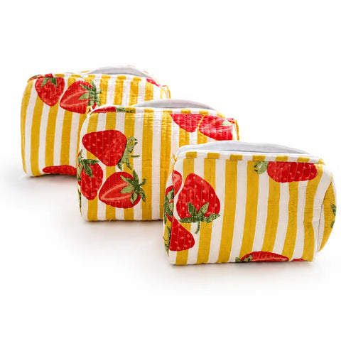 Strawberry Quilted Wash Bag - Various Sizes