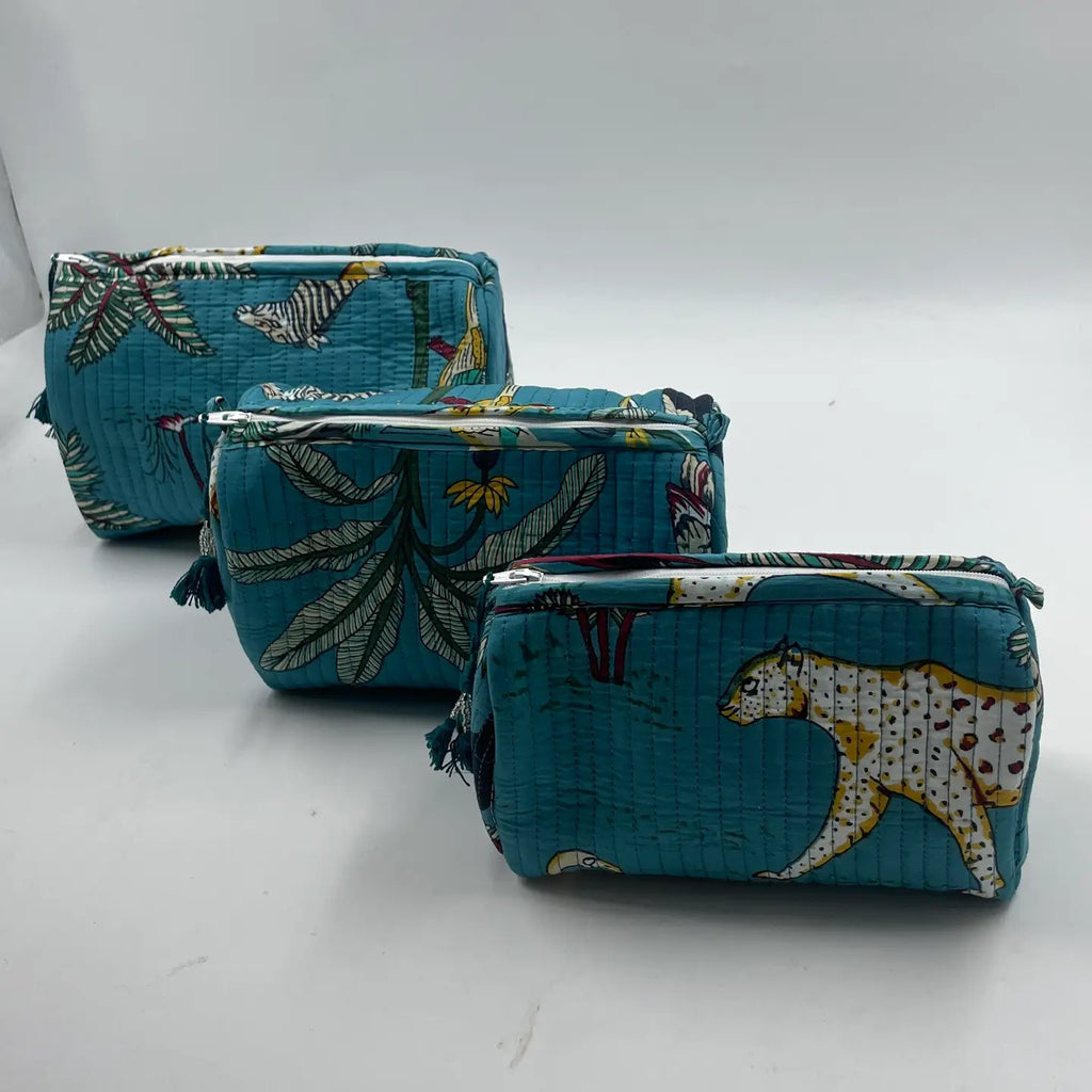 Teal Leapord Quilted Wash Bag - Various Sizes