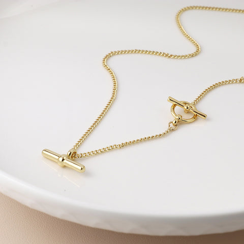 Golden Chunky Chain T Bar Necklace