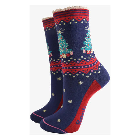 Classic Christmas Tree Socks - Navy Blue