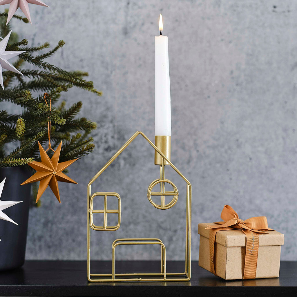 Gold Metal House Candle Holder