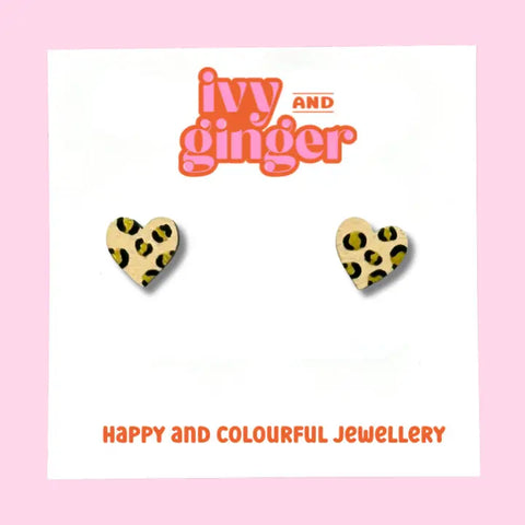 Leopard Print Heart Earrings - Various Colours